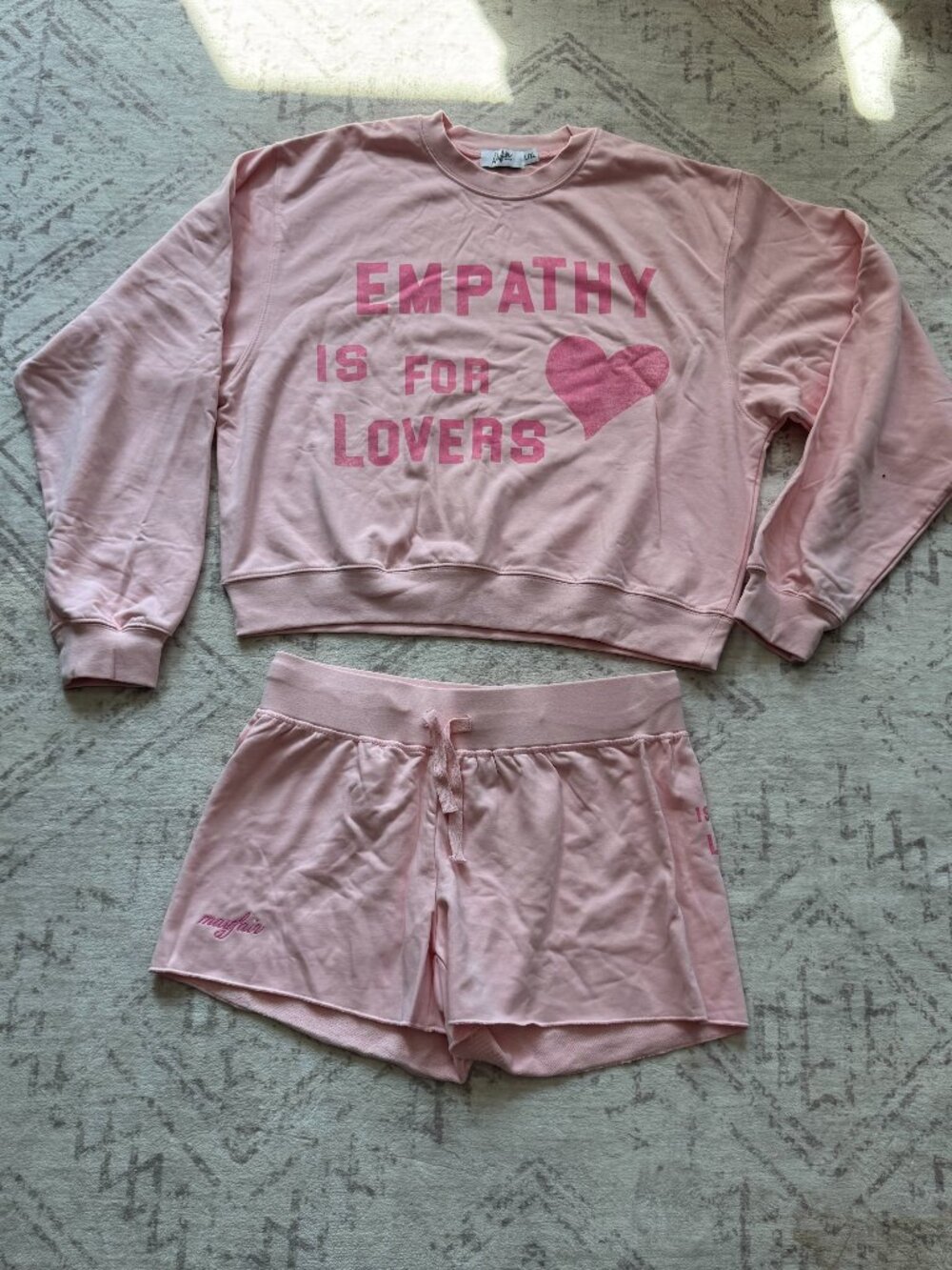 The Mayfair Group Empathy is for Lovers Pink loungewear set